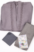 3 Piece Abaya Set - Grey Embroided Serenity Abaya