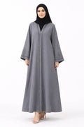 Silver Mist Embroidered Open Abaya